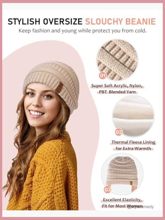 Winter Beanie Hat Scarf Gloves Headband Set, Slouchy Knit Touchscreen Gloves, main image 7